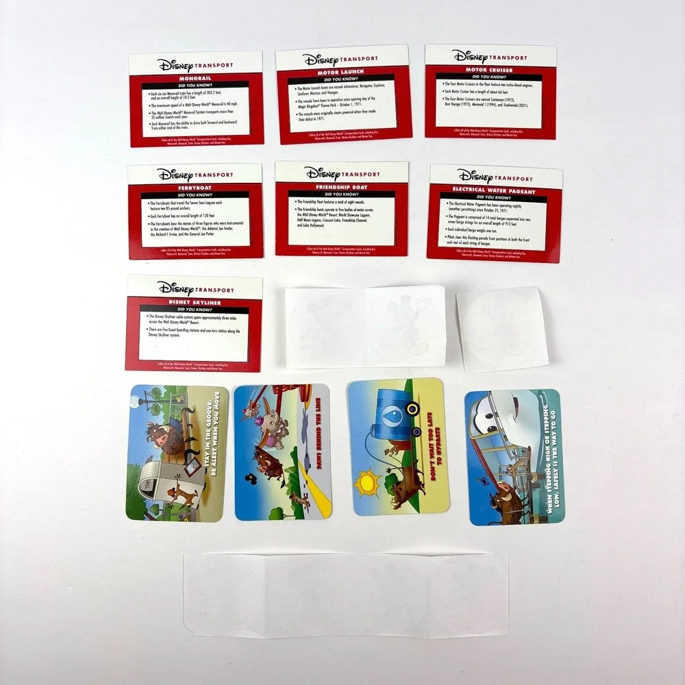 WDW 7 Transport Collection Cards Monorail Watercraft Skyliner 4 Timon Pumba Wild